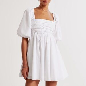 abercrombie & fitch White Puff Sleeve emerson Poplin Puff Sleeve Mini Dress